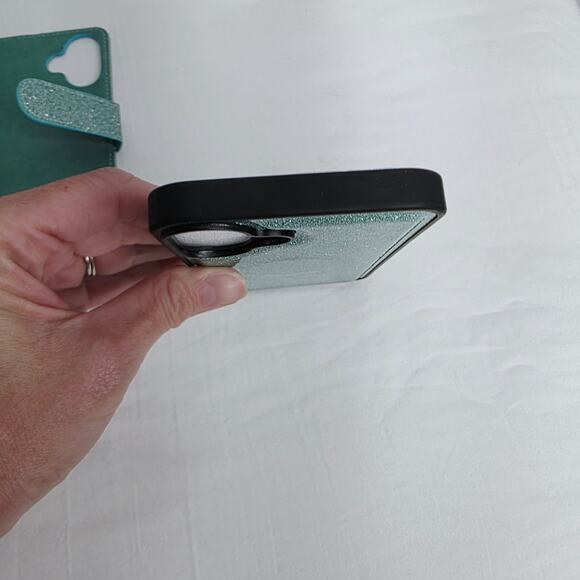 iPhone 16 Plus Turquoise Glitter Phone Case With  Detachable Wallet  Card Holder - Picture 3 of 16